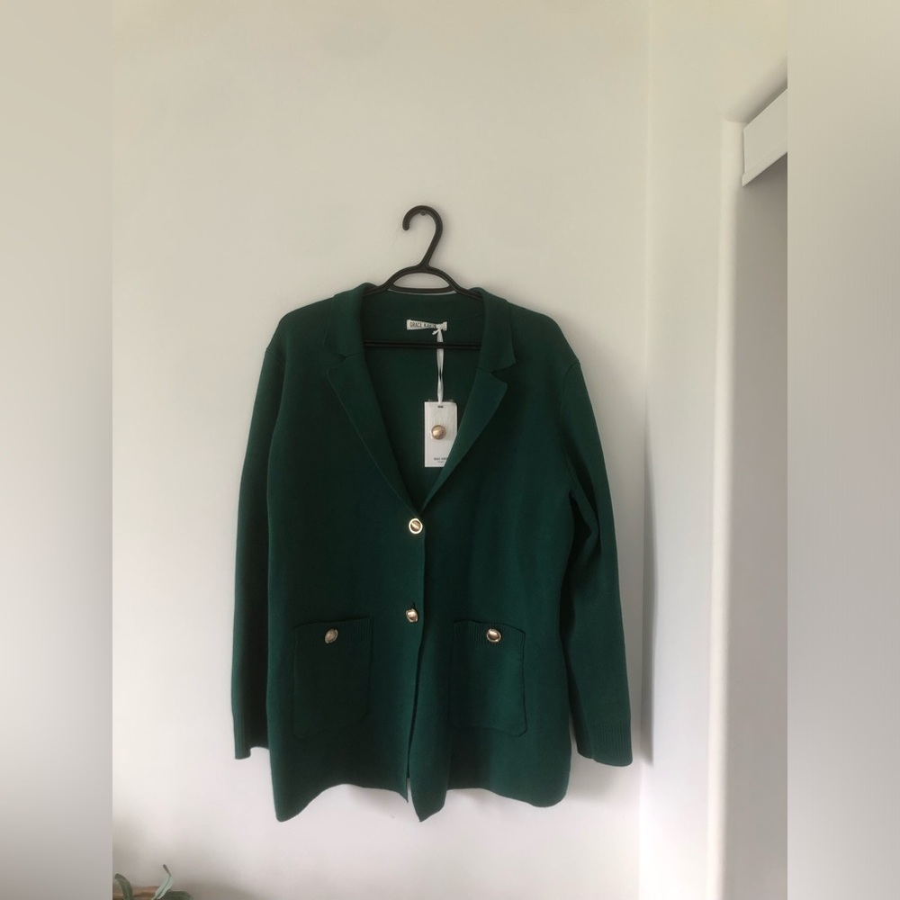 BNWT Grace Karin Emerald Green Knit Blazer with Gold Buttons | Size L